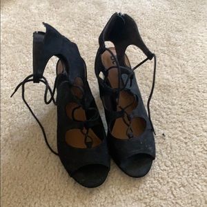 Suede lace up heels